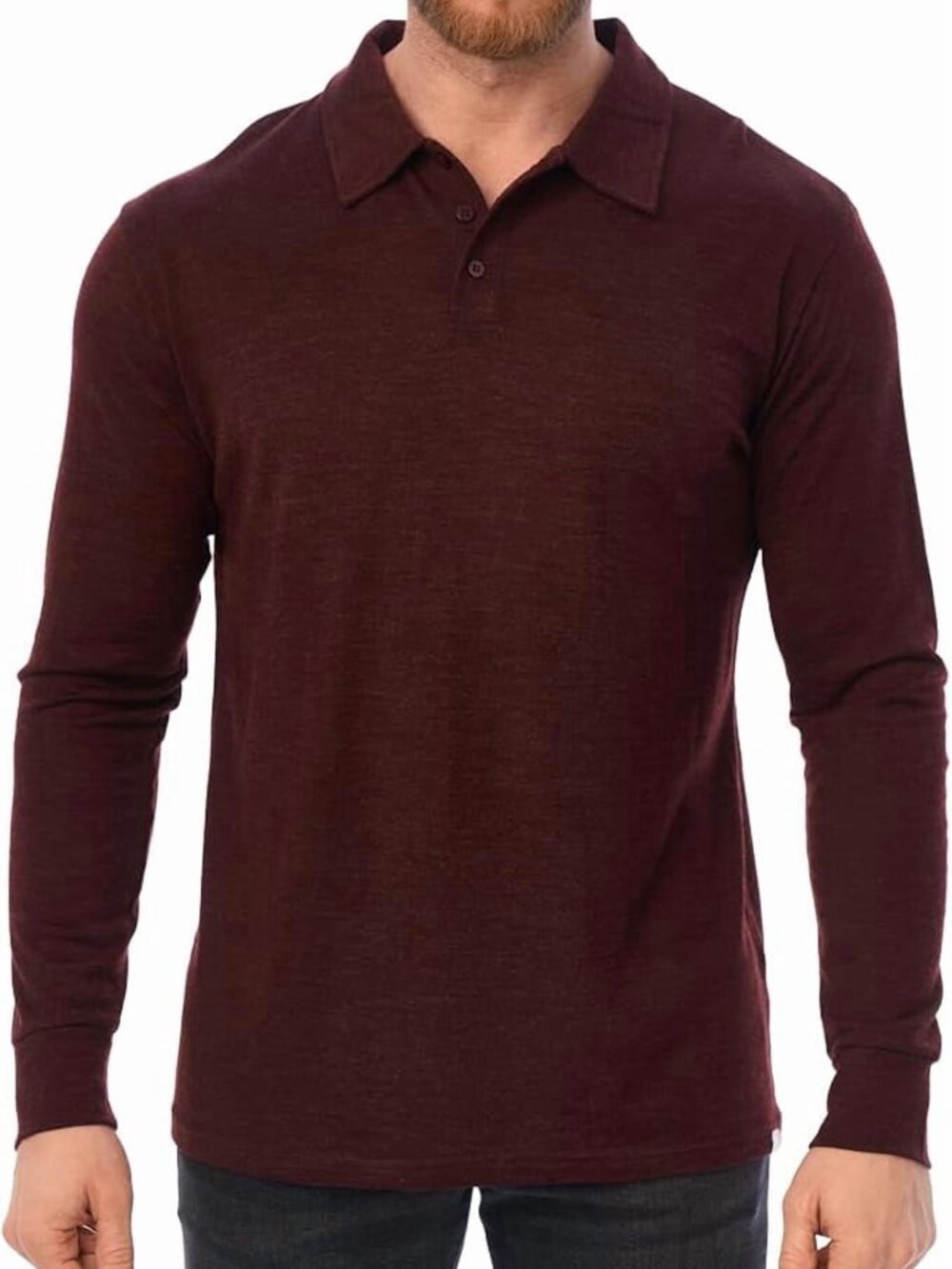 Merino.tech Men’s Merino Wool Polo Shirt Long Sleeve - Odor Resistant (Bordo)